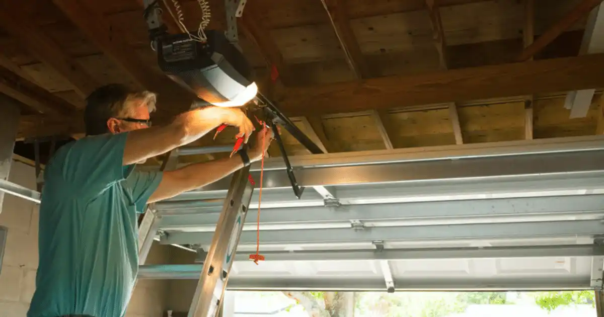 person adjusting garage door opener
